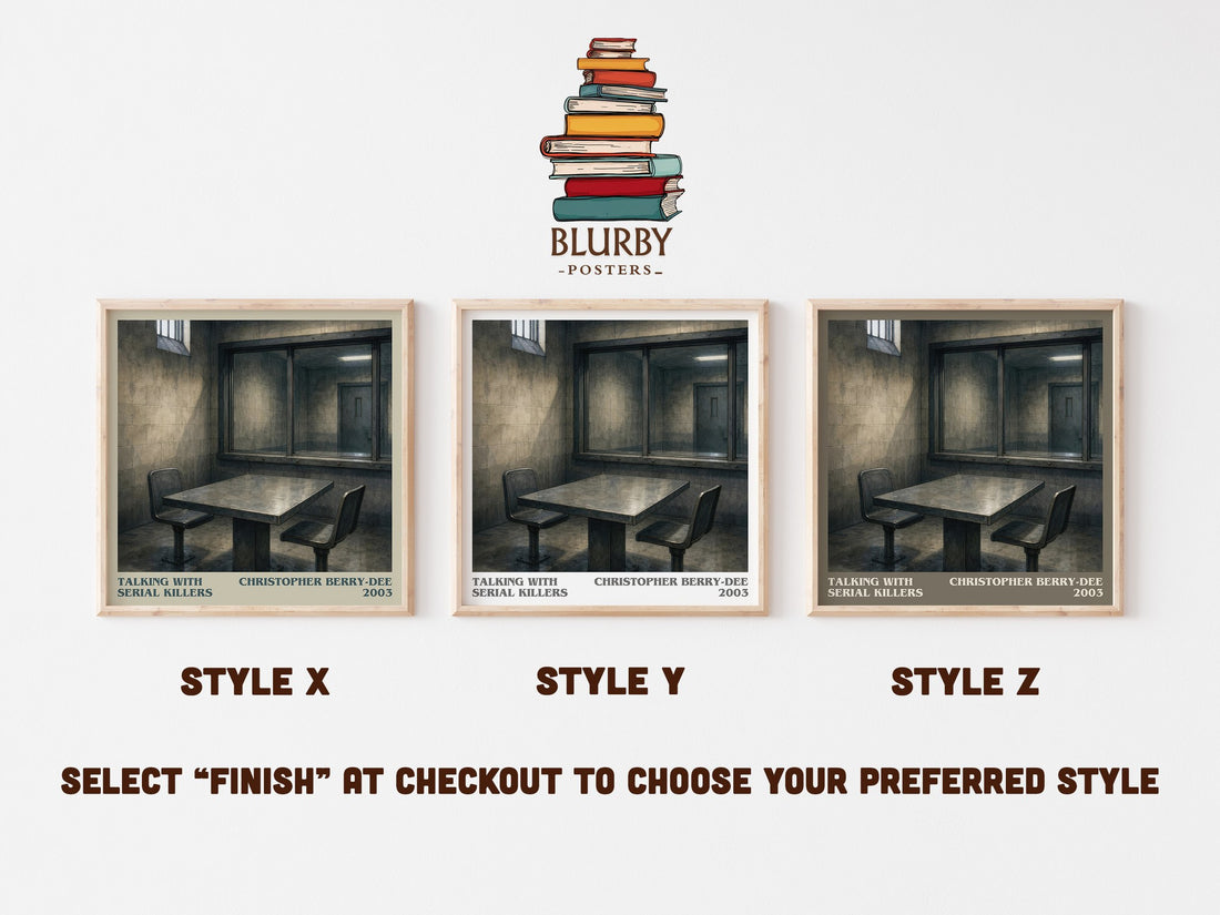Talking with Serial Killers literary print in frame leaning in hallway – non fiction wall art (mockup)
