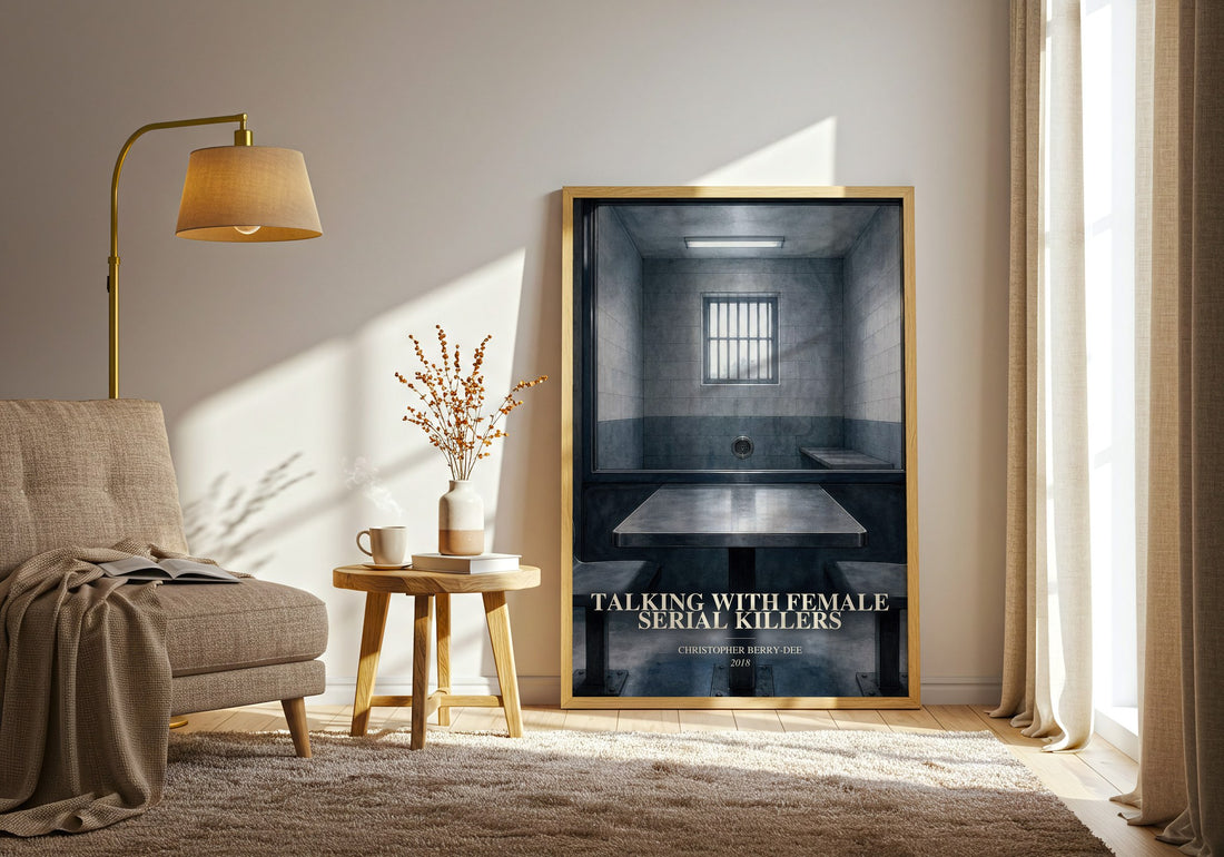 Talking With Female Serial Killers watercolour print in frame leaning in hallway – non fiction wall art
