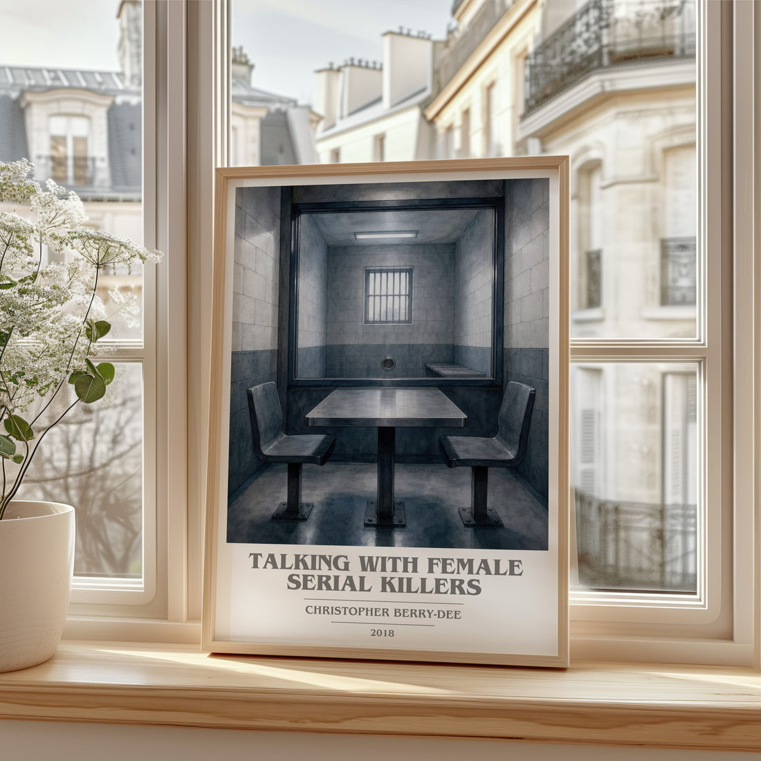 Talking With Female Serial Killers book cover print in frame leaning in hallway – non fiction wall art