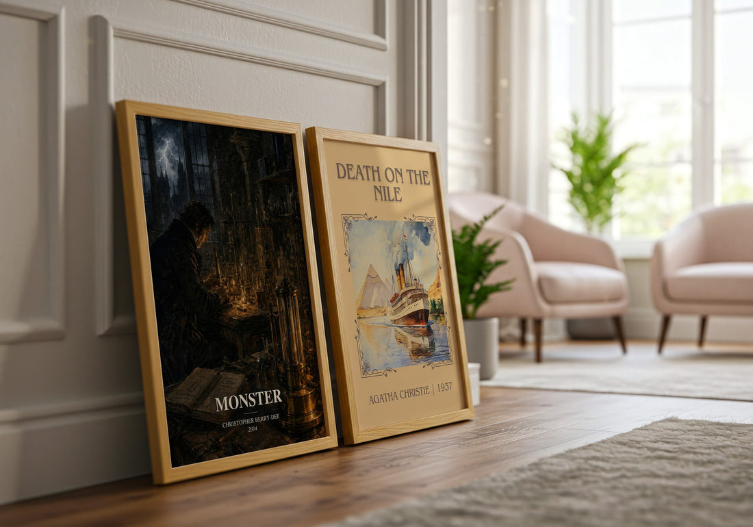 Monster watercolour print framed by window – literary home decor