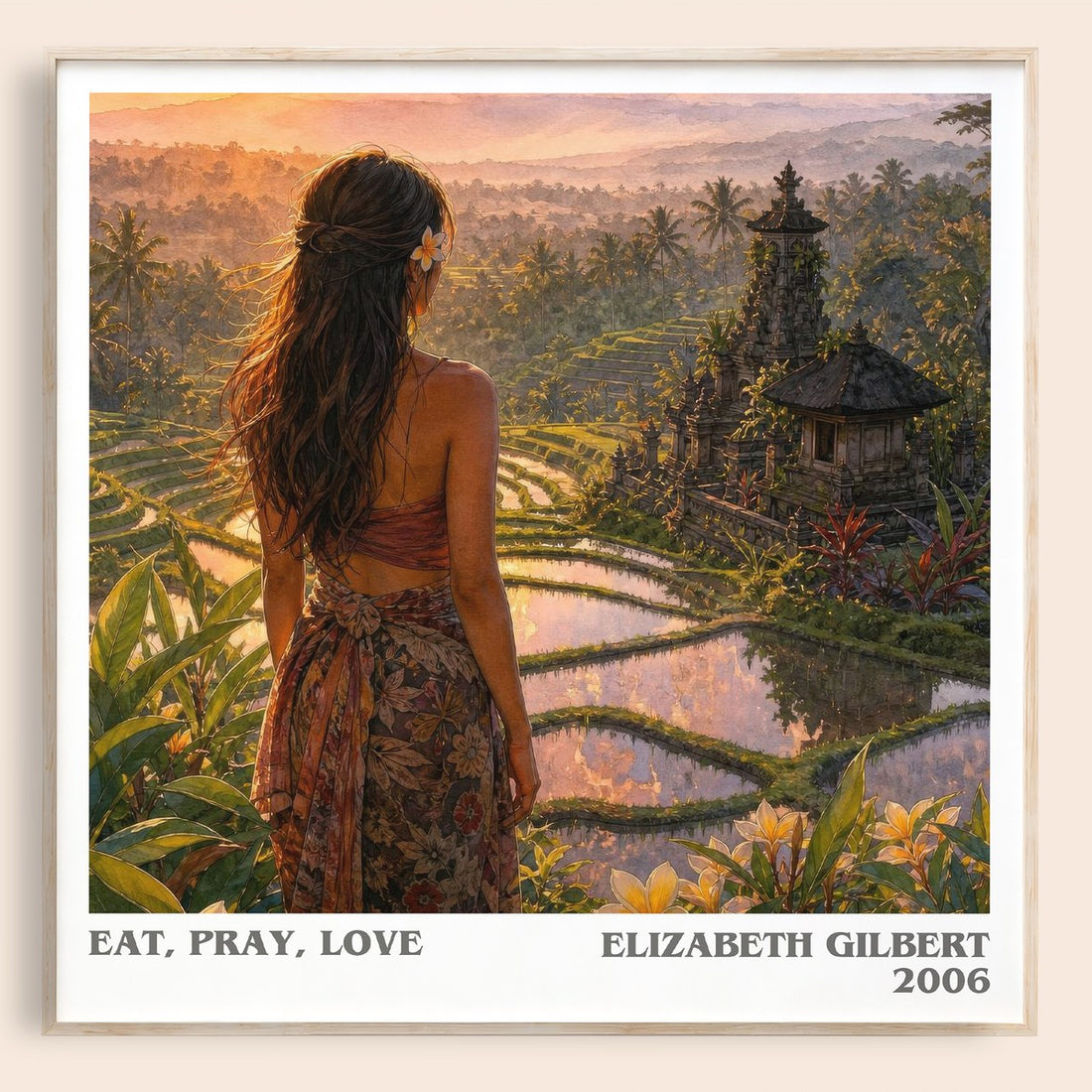 Eat, Pray, Love literary book poster by Elizabeth Gilbert – framed literary art print