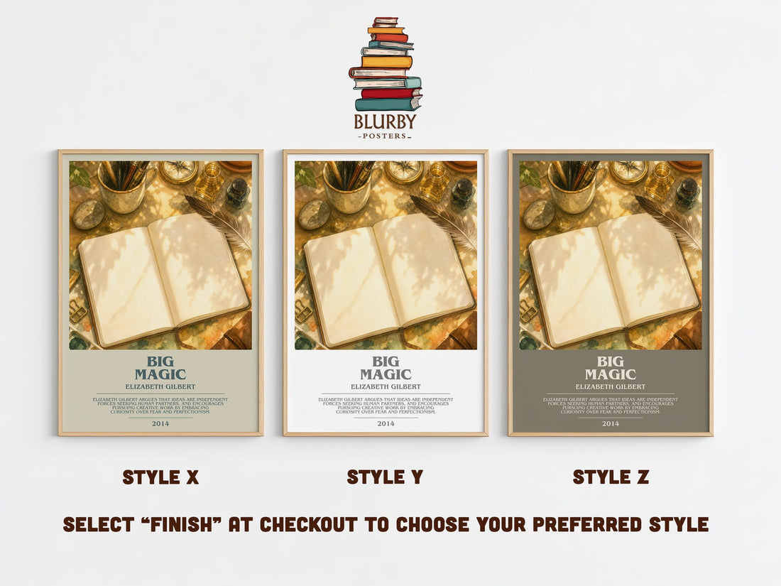 Big Magic bookish print in frame leaning in hallway – non fiction wall art (mockup)