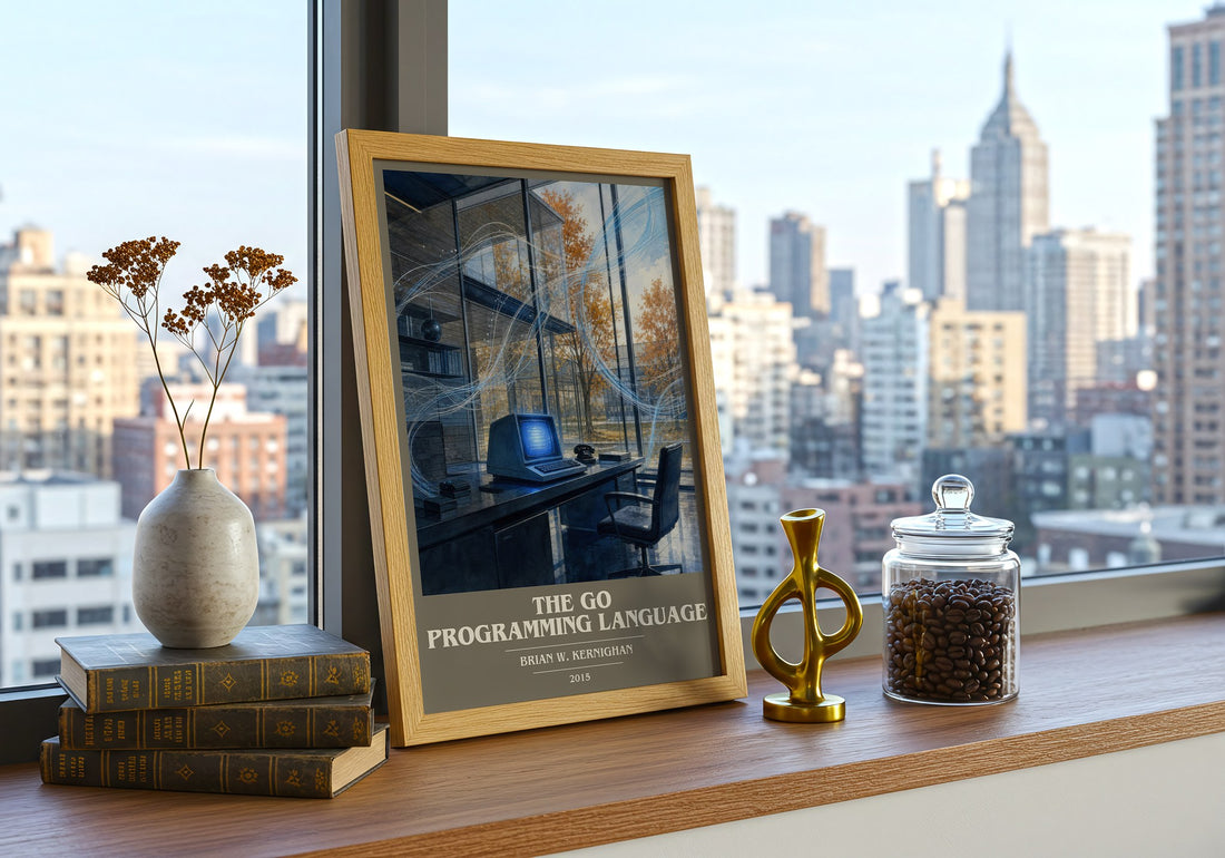 The Go Programming Language book cover print framed by window – literary home decor