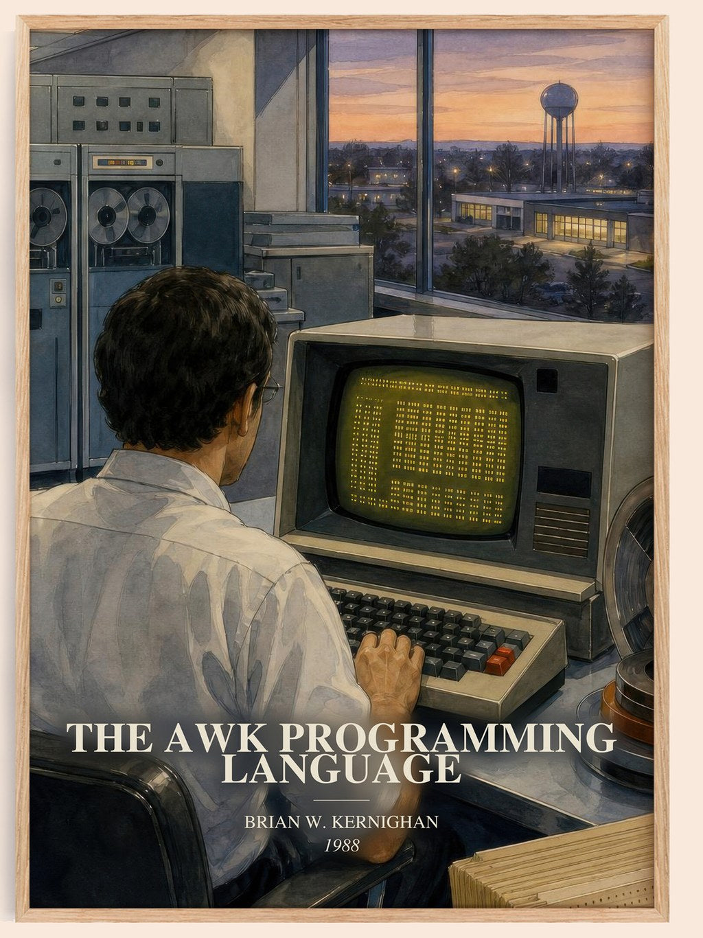 The AWK programming language watercolour book poster by Brian W. Kernighan – framed literary art print