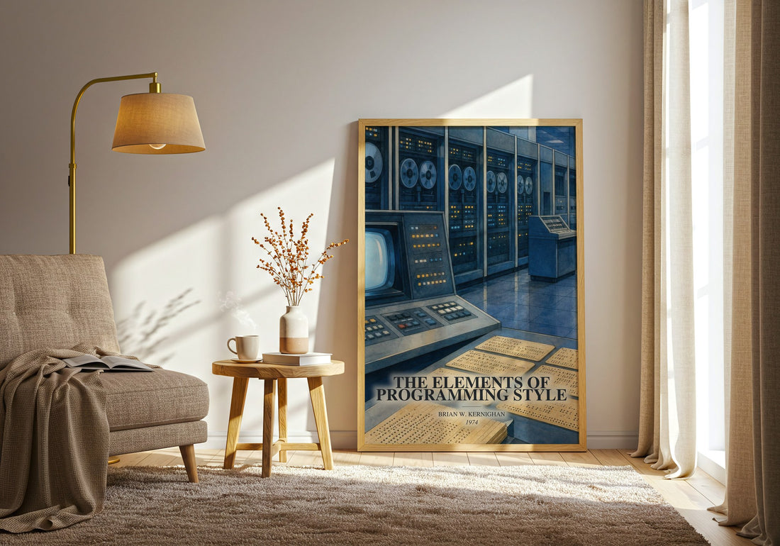 The elements of programming style watercolour print in frame leaning in hallway – non fiction wall art