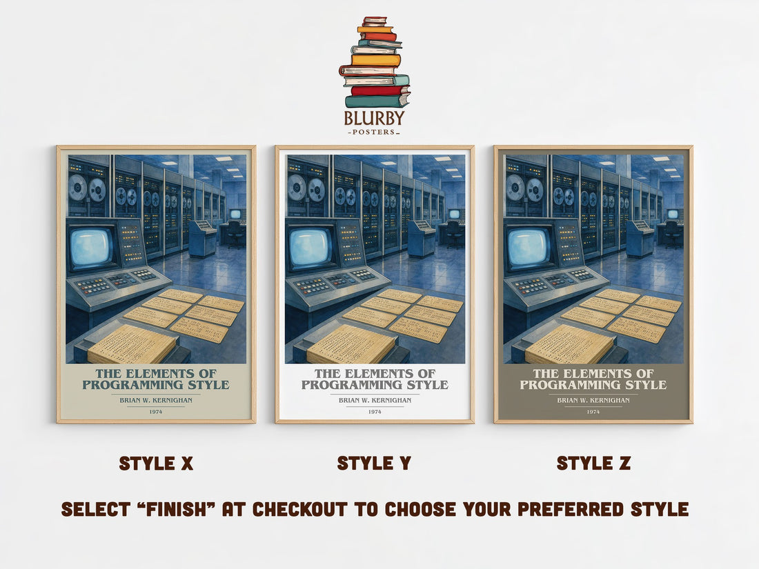 The elements of programming style book cover print in frame leaning in hallway – non fiction wall art (mockup)