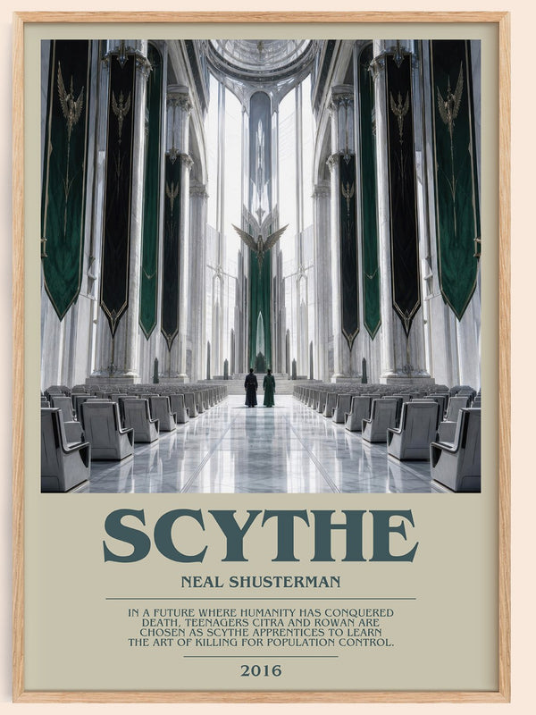 Scythe bookish book poster by Neal Shusterman – framed literary art print