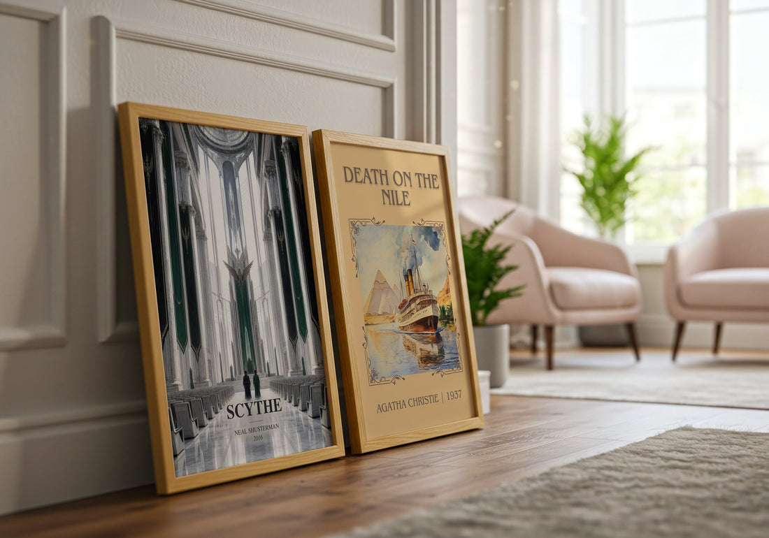 Scythe watercolour print framed by window – literary home decor