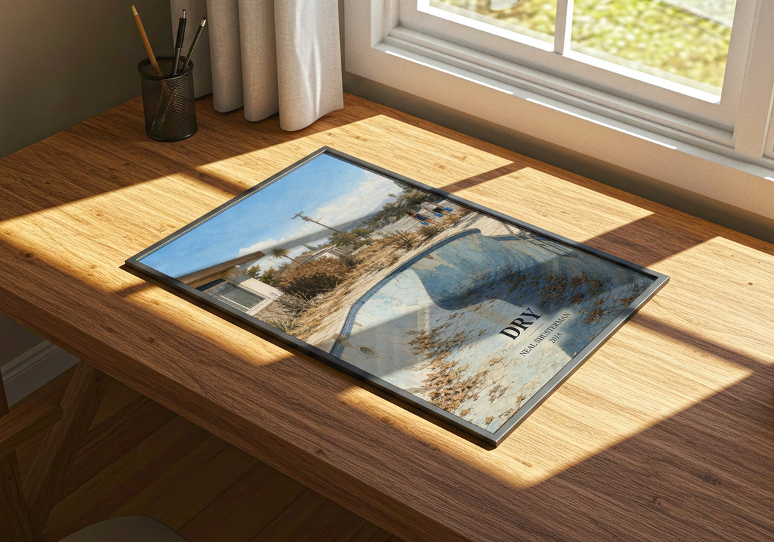 Dry watercolour book poster framed on wall – dystopian wall art
