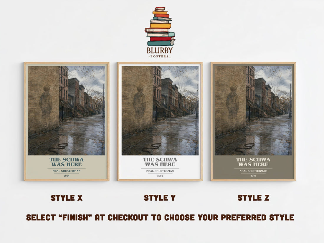 The Schwa was here book cover print in frame leaning in hallway – young adult wall art (mockup)