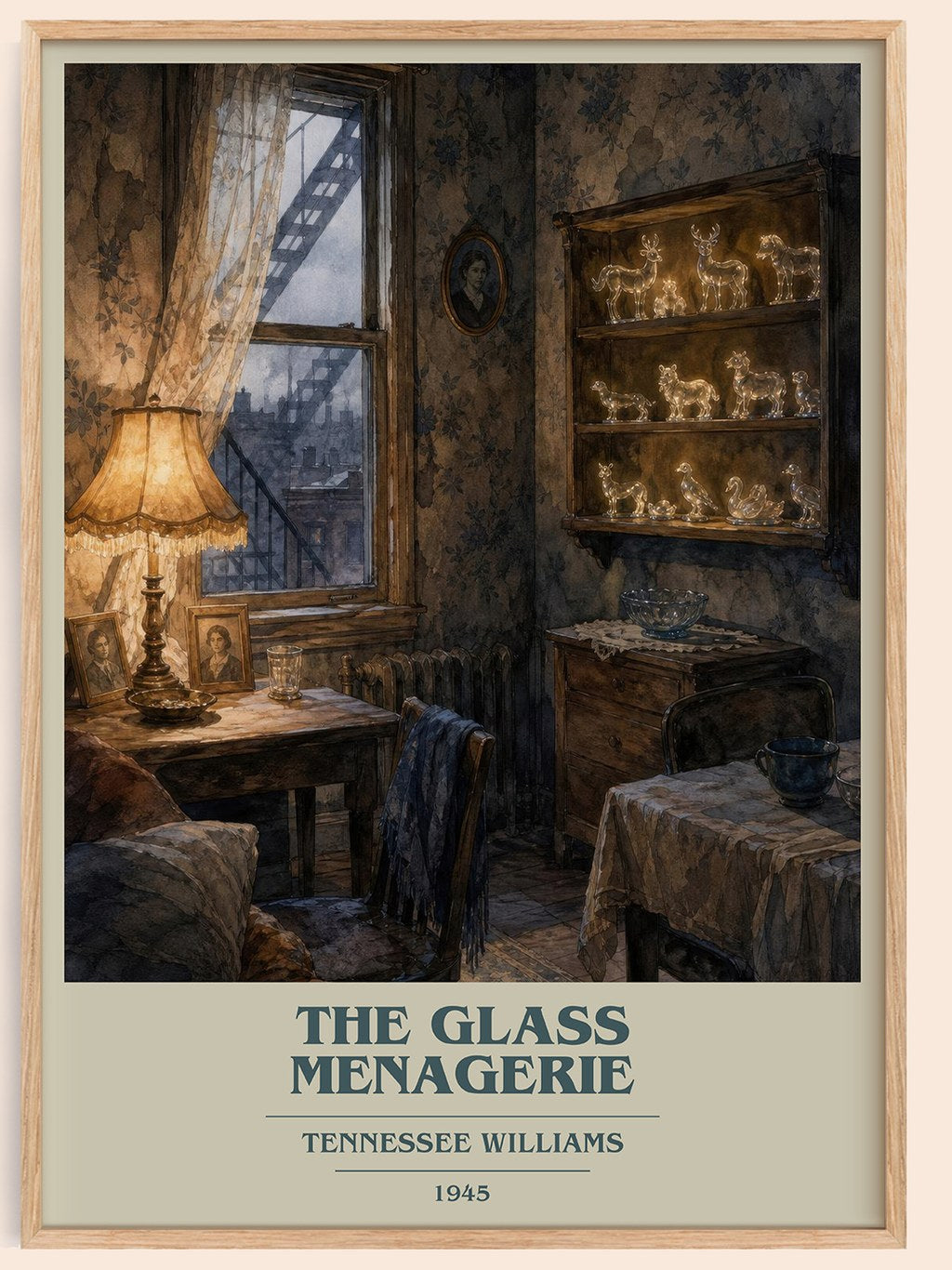 The Glass Menagerie book cover book poster by Tennessee Williams – framed literary art print