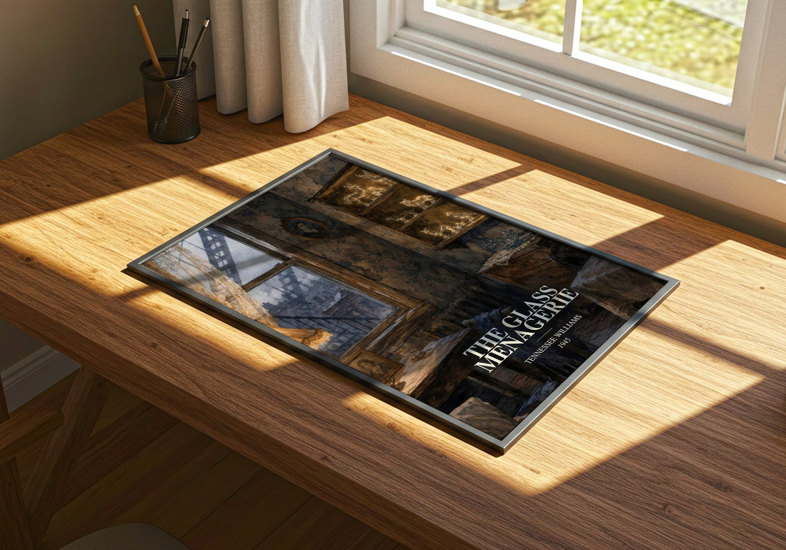 The Glass Menagerie watercolour book poster framed on wall – literary fiction wall art