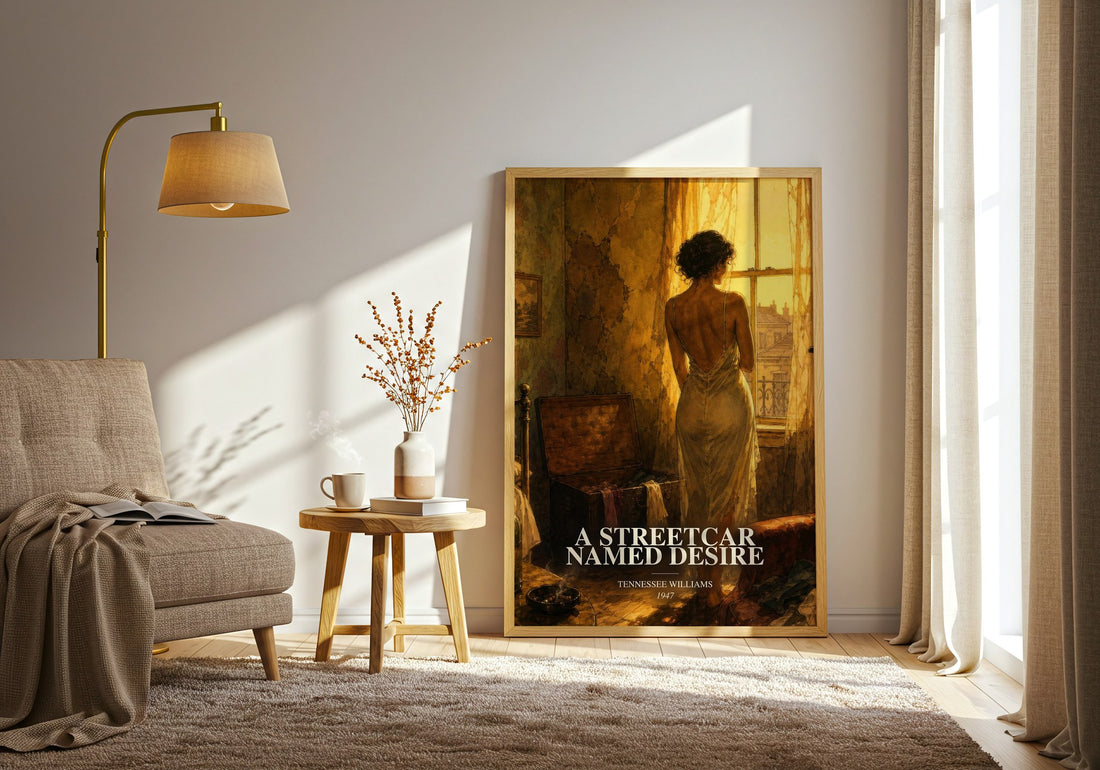 A Streetcar Named Desire watercolour print in frame leaning in hallway – classic literature wall art