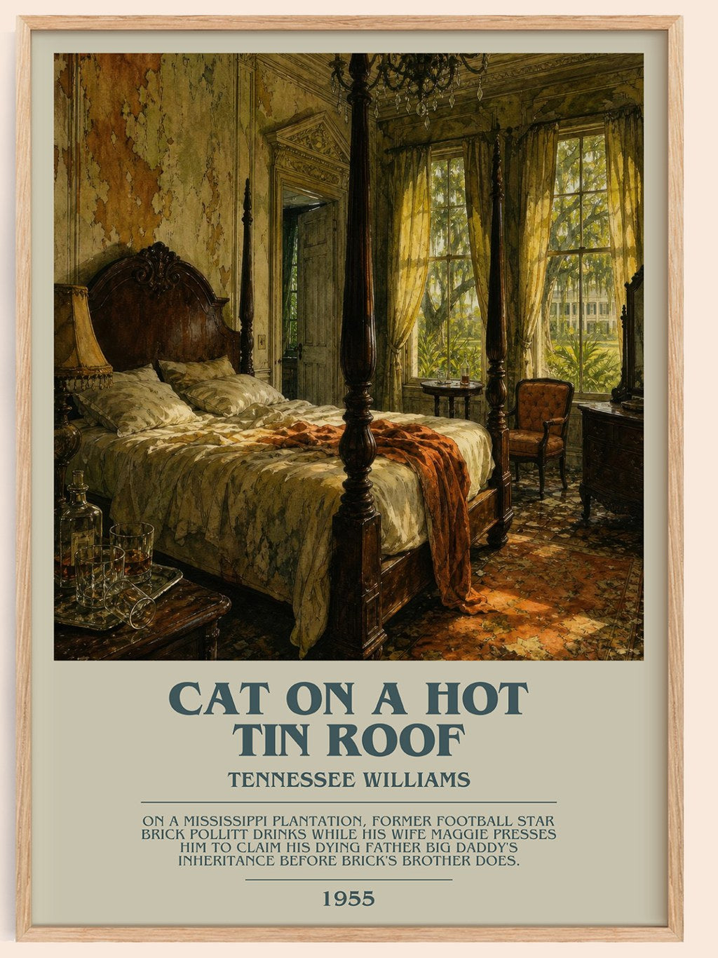 Cat on a Hot Tin Roof bookish book poster by Tennessee Williams – framed literary art print
