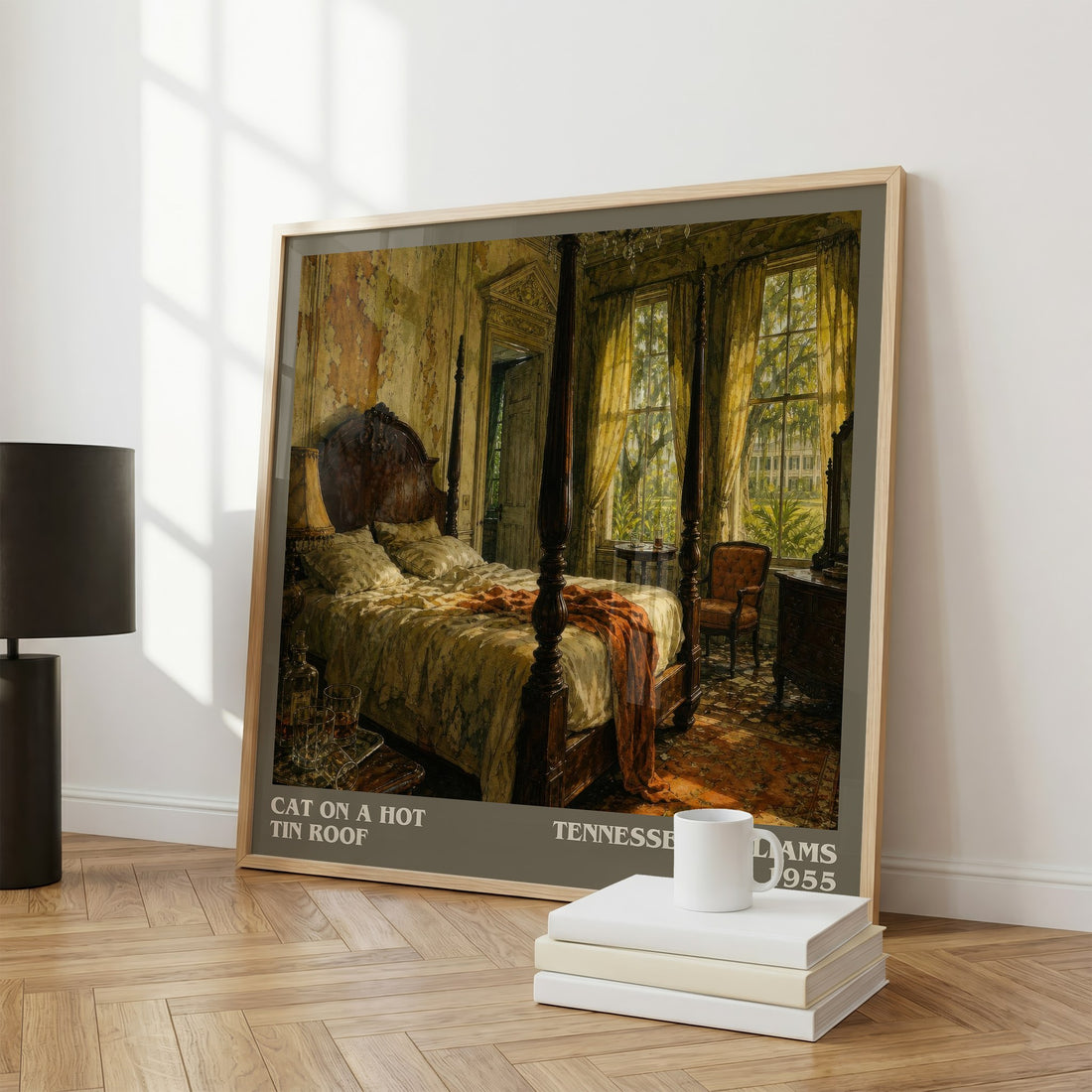 Cat on a Hot Tin Roof literary print framed by window – literary home decor