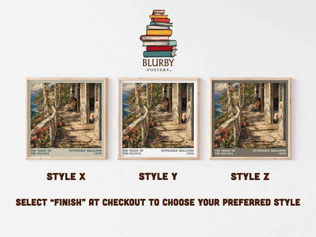 The night of the iguana literary print in frame leaning in hallway – literary fiction wall art (mockup)