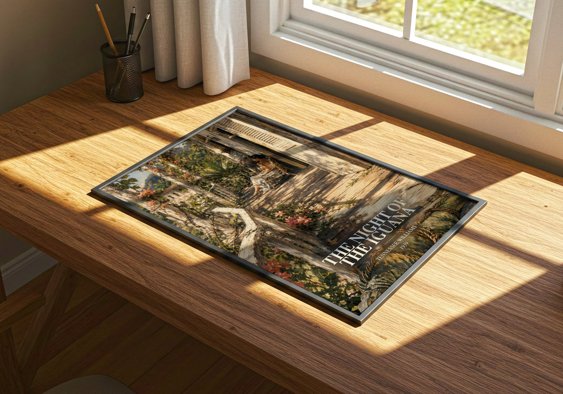 The night of the iguana watercolour book poster framed on wall – literary fiction wall art