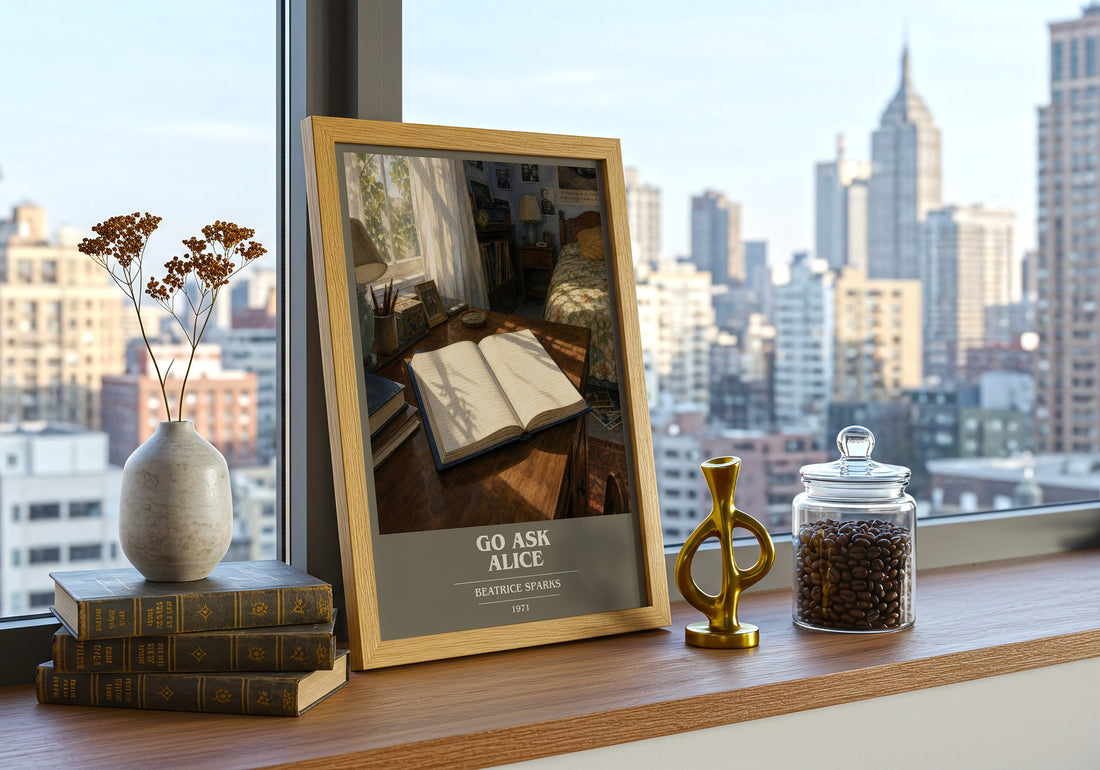 Go Ask Alice book cover print framed by window – literary home decor