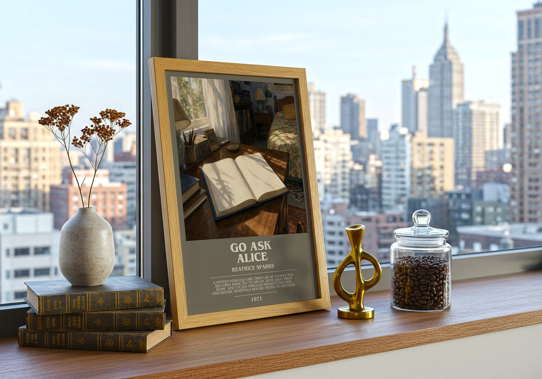 Go Ask Alice bookish print framed by window – literary home decor
