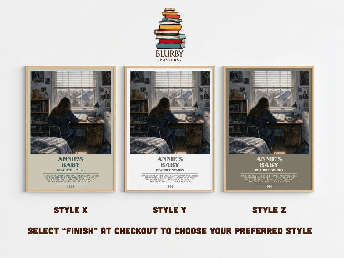 Annie's Baby bookish print in frame leaning in hallway – young adult wall art (mockup)