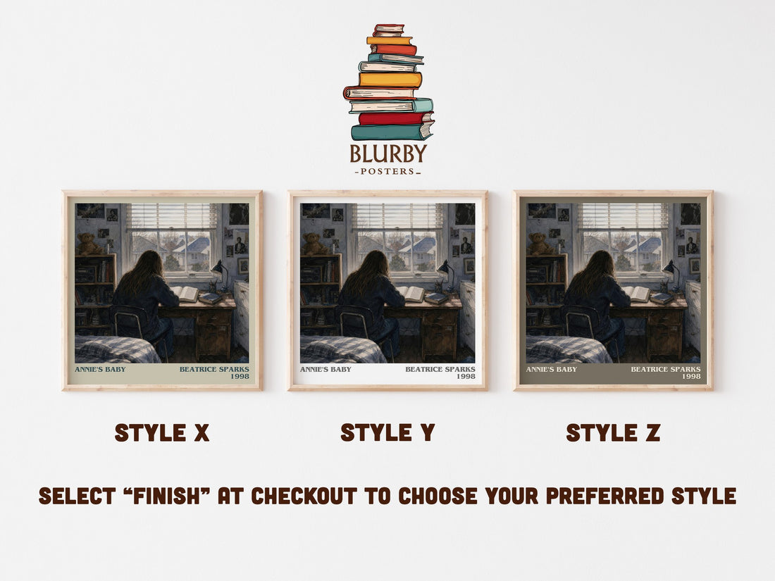 Annie's Baby literary print in frame leaning in hallway – young adult wall art (mockup)