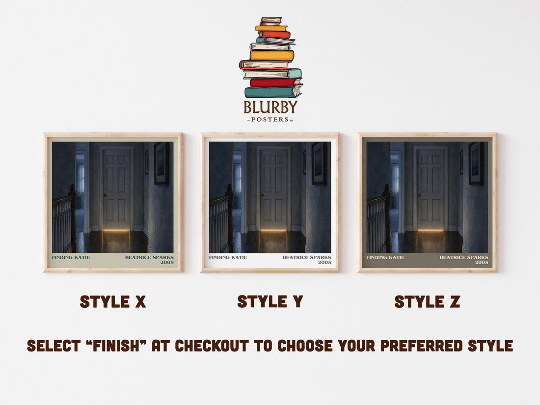 Finding Katie literary print in frame leaning in hallway – young adult wall art (mockup)