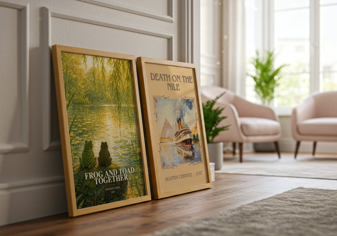 Frog and Toad Together watercolour print framed by window – literary home decor