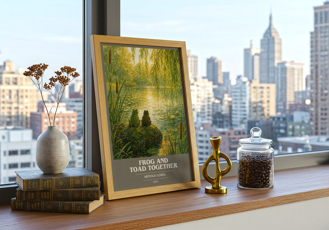 Frog and Toad Together book cover print framed by window – literary home decor