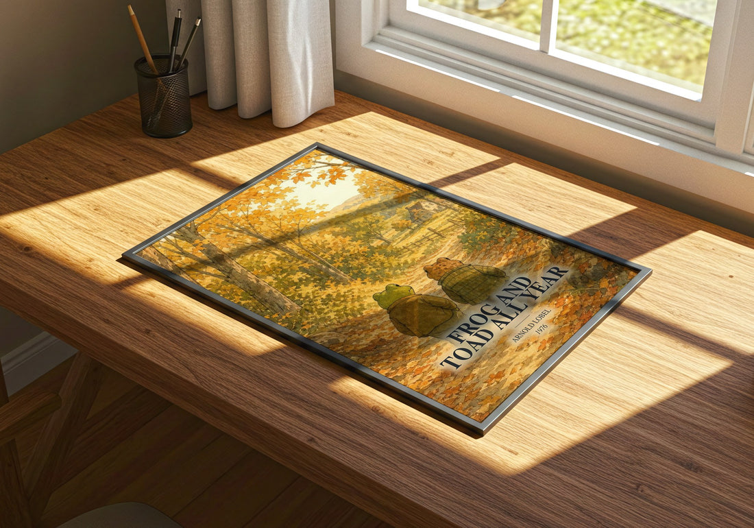 Frog and Toad All Year watercolour book poster framed on wall – childrens wall art