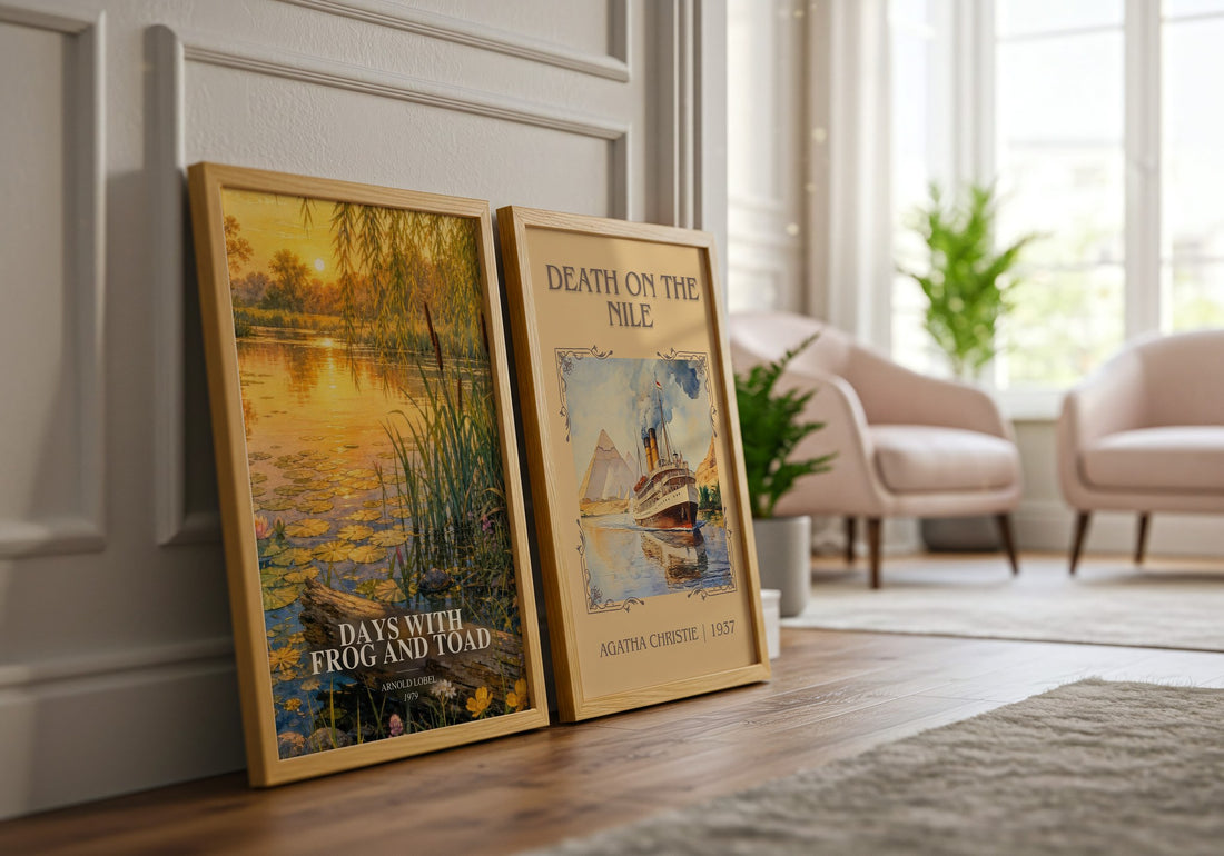 Days With Frog and Toad watercolour print framed by window – literary home decor