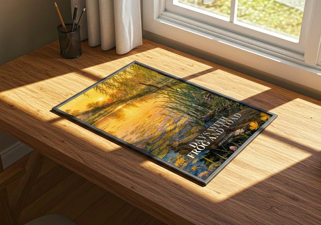 Days With Frog and Toad watercolour book poster framed on wall – childrens wall art