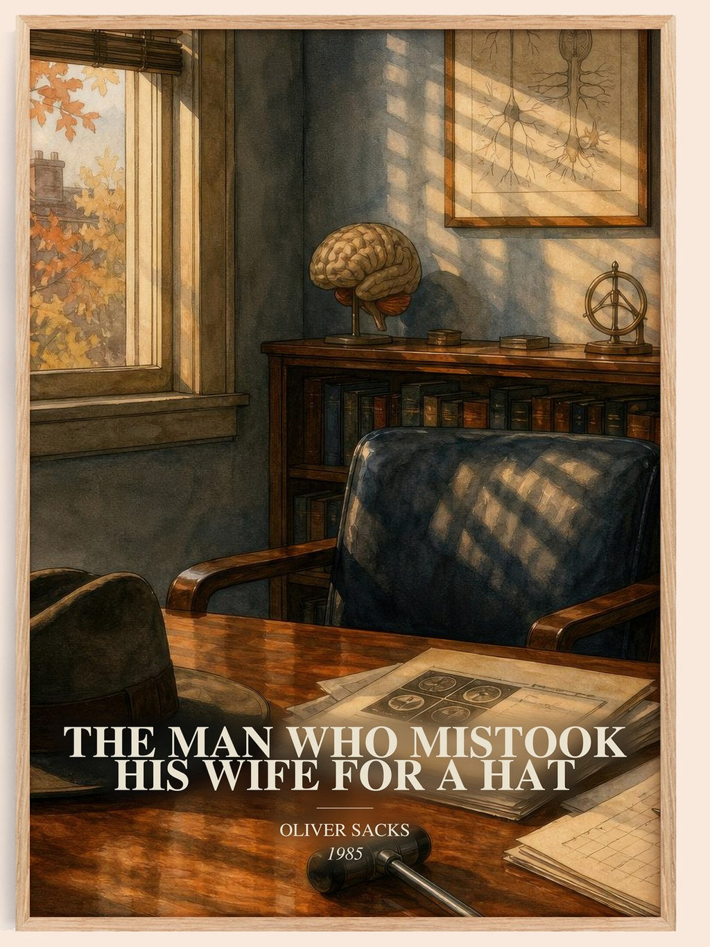 The Man Who Mistook His Wife for a Hat watercolour book poster by Oliver Sacks – framed literary art print