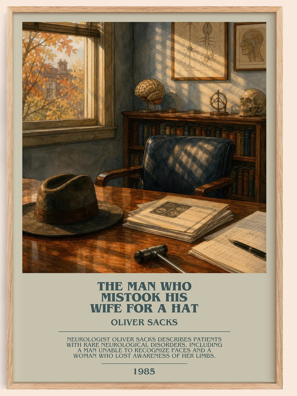 The Man Who Mistook His Wife for a Hat bookish book poster by Oliver Sacks – framed literary art print