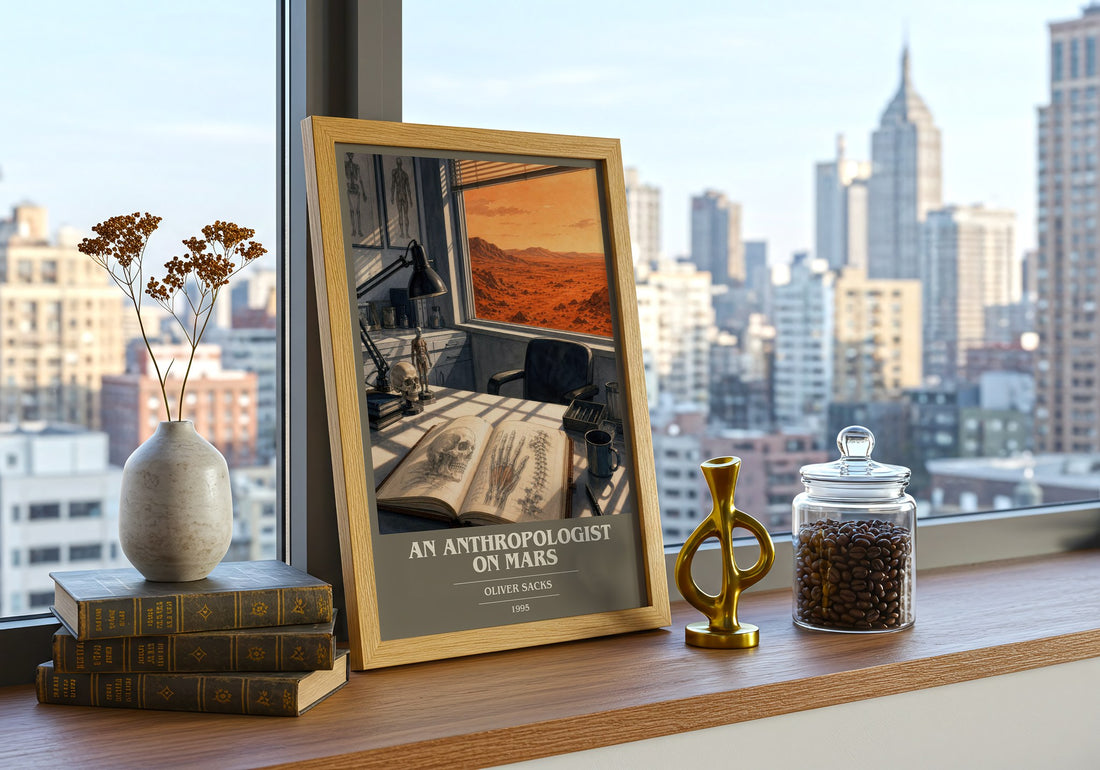 An Anthropologist on Mars book cover print framed by window – literary home decor