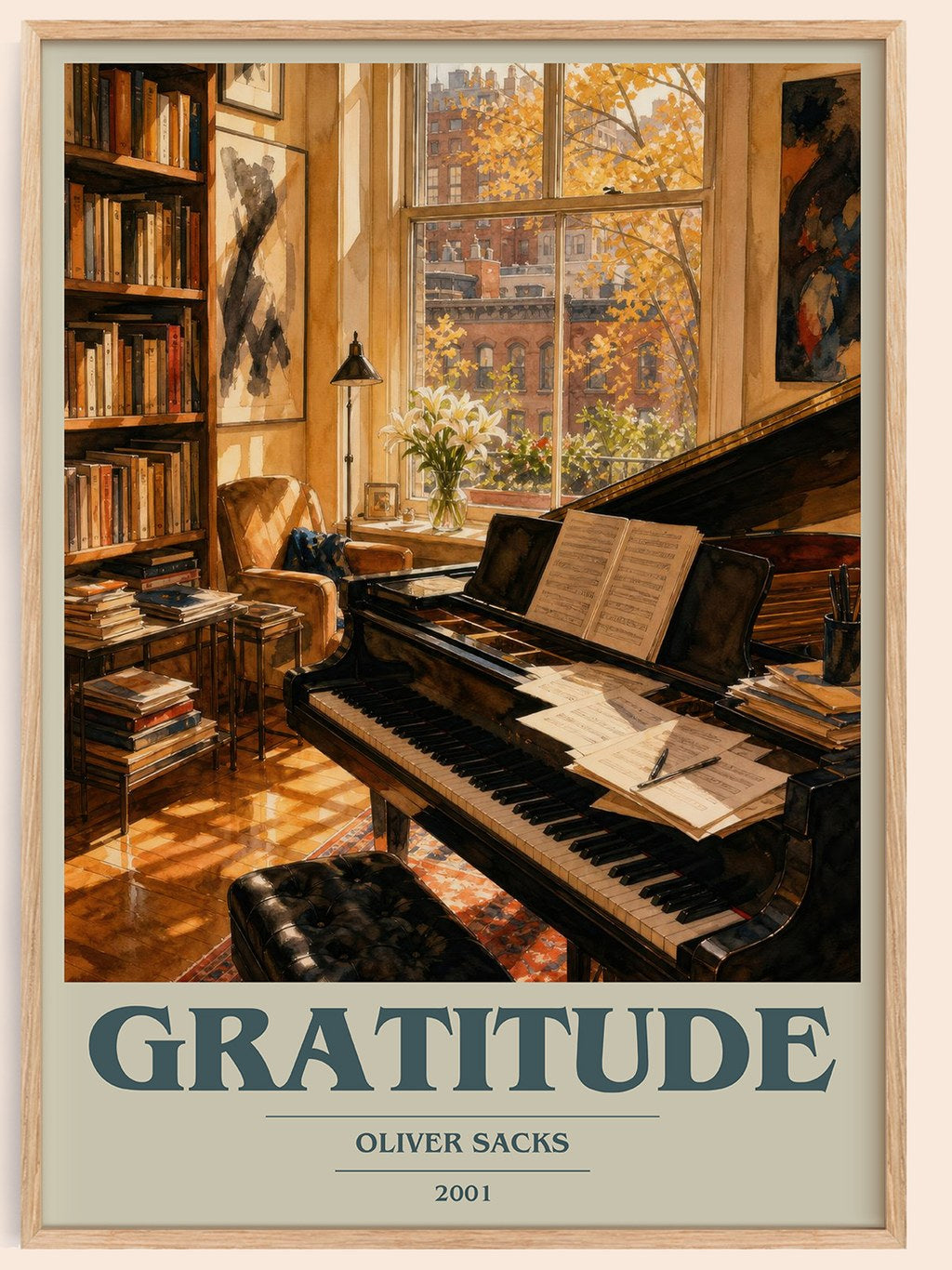 Gratitude book cover book poster by Oliver Sacks – framed literary art print