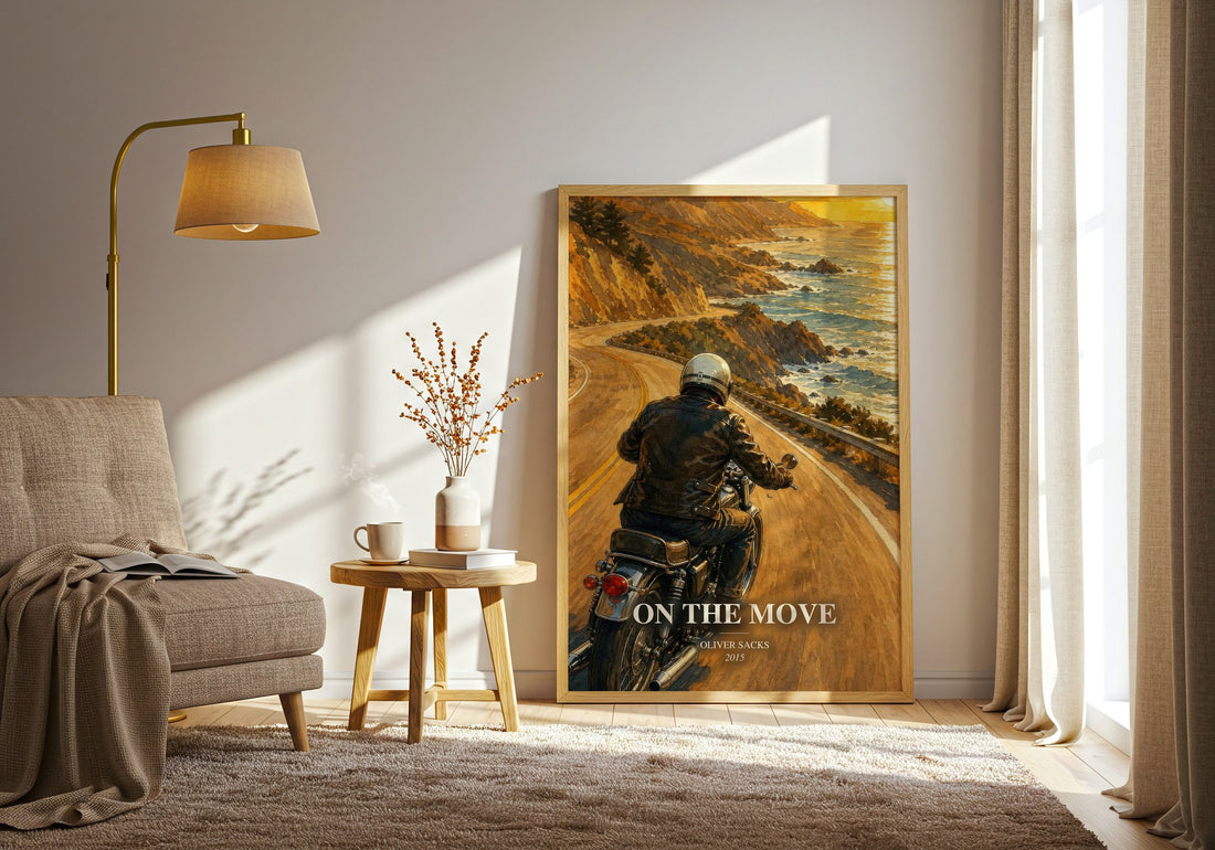 On the Move watercolour print in frame leaning in hallway – memoir wall art