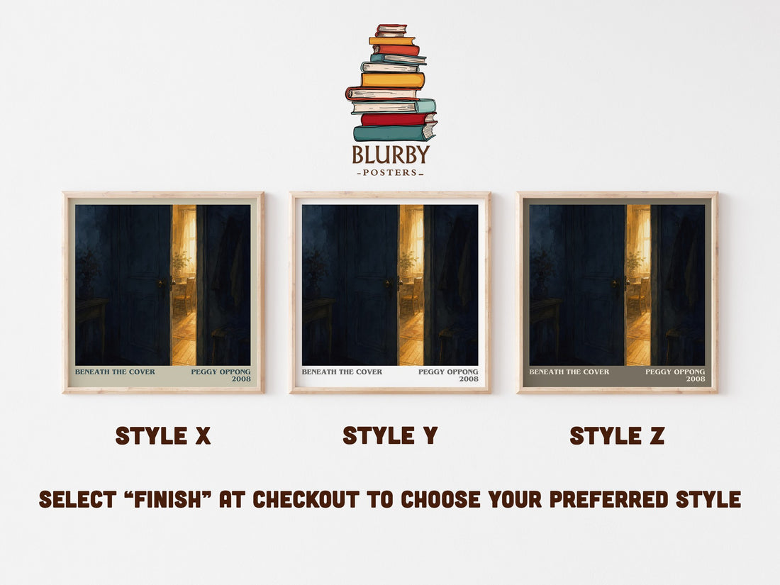 Beneath the cover literary print in frame leaning in hallway – contemporary fiction wall art (mockup)