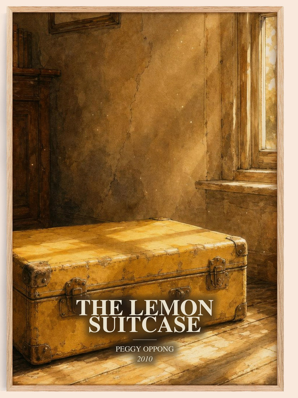 The lemon suitcase watercolour book poster by Peggy Oppong – framed literary art print