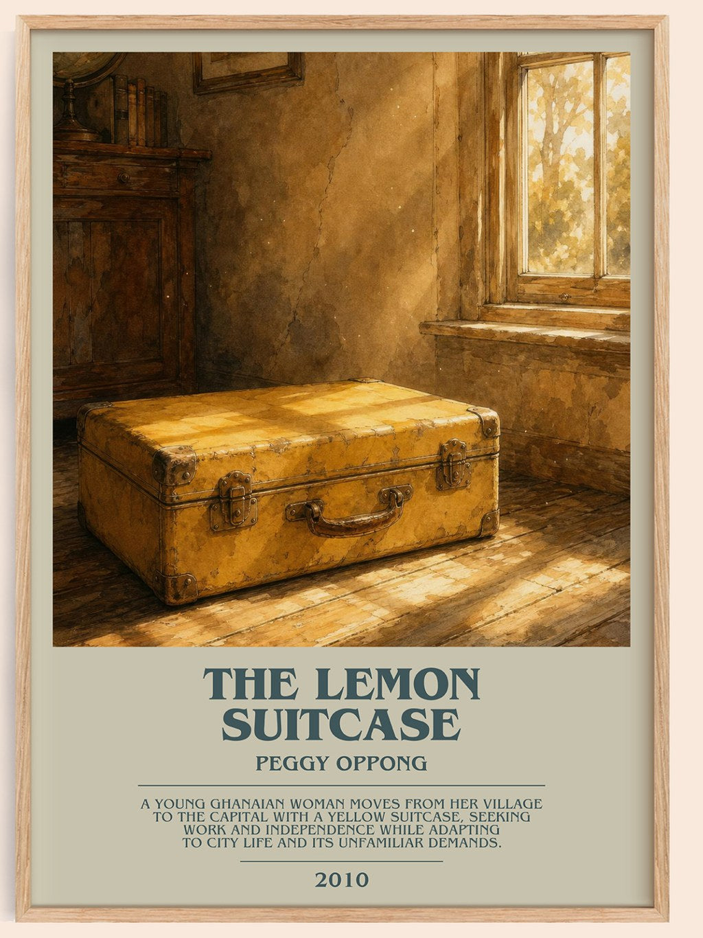 The lemon suitcase bookish book poster by Peggy Oppong – framed literary art print