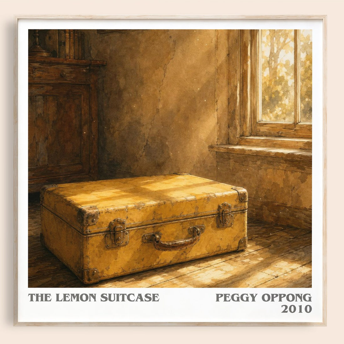 The lemon suitcase literary book poster by Peggy Oppong – framed literary art print