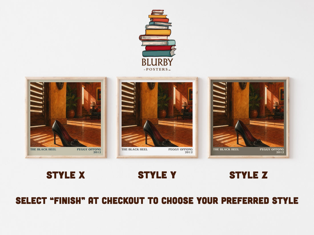 The black heel literary print in frame leaning in hallway – literary fiction wall art (mockup)