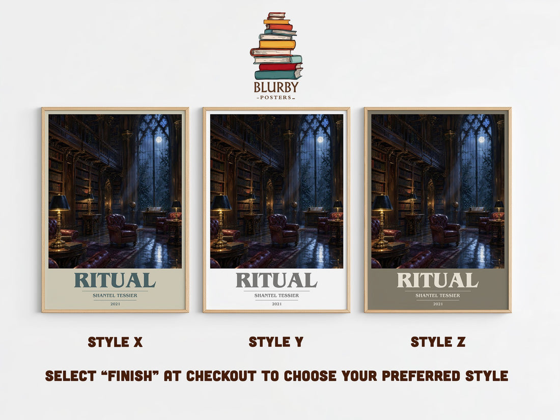 Ritual book cover print in frame leaning in hallway – romance wall art (mockup)