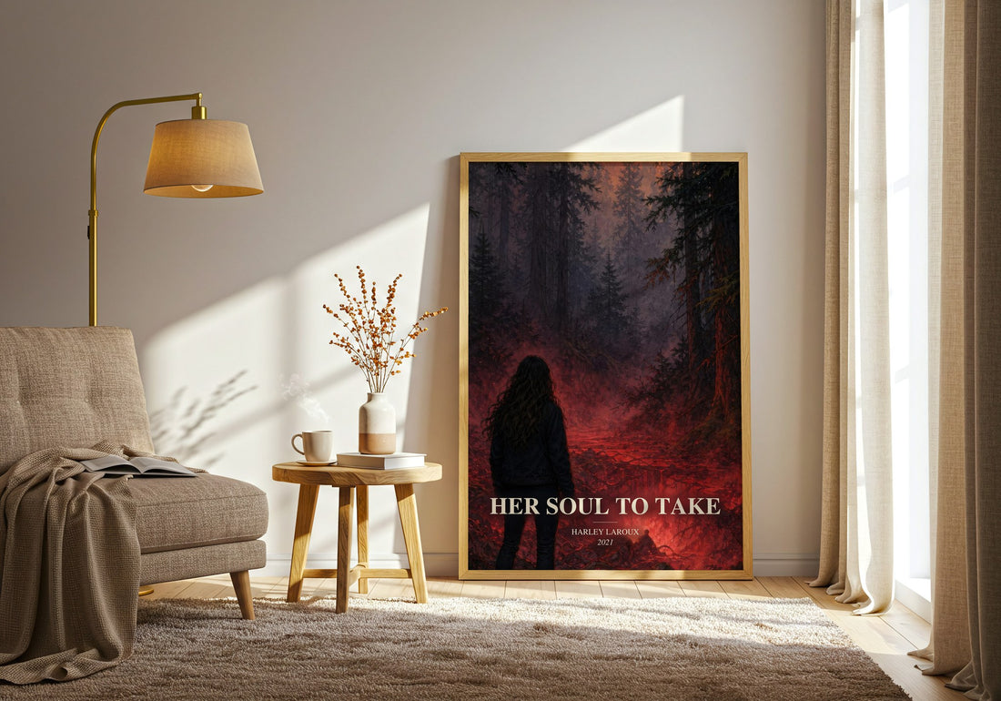 Her Soul to Take watercolour print in frame leaning in hallway – romance wall art