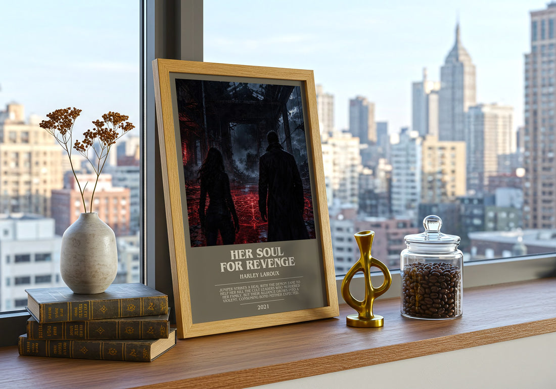 Her Soul for Revenge bookish print framed by window – literary home decor