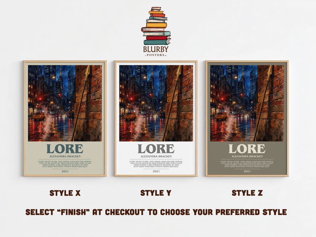 Lore bookish print in frame leaning in hallway – fantasy wall art (mockup)