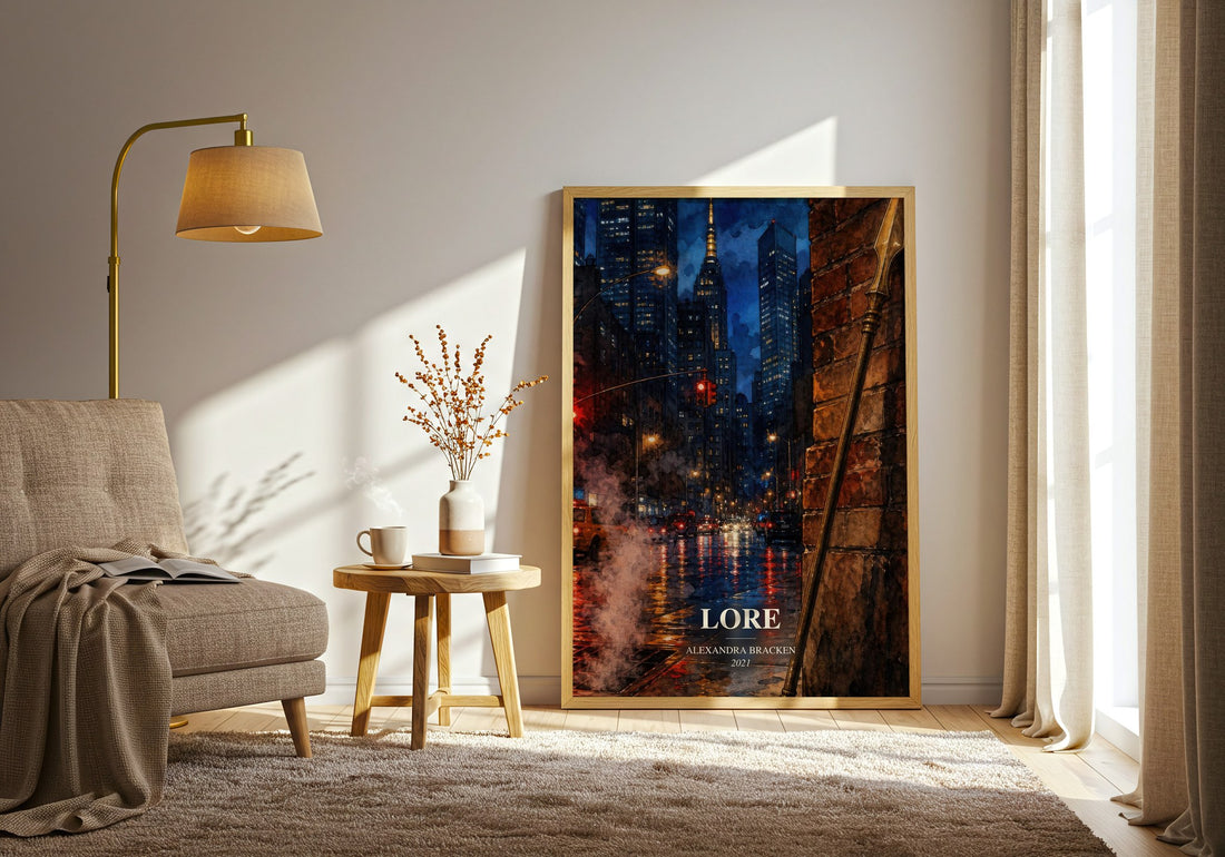 Lore watercolour print in frame leaning in hallway – fantasy wall art