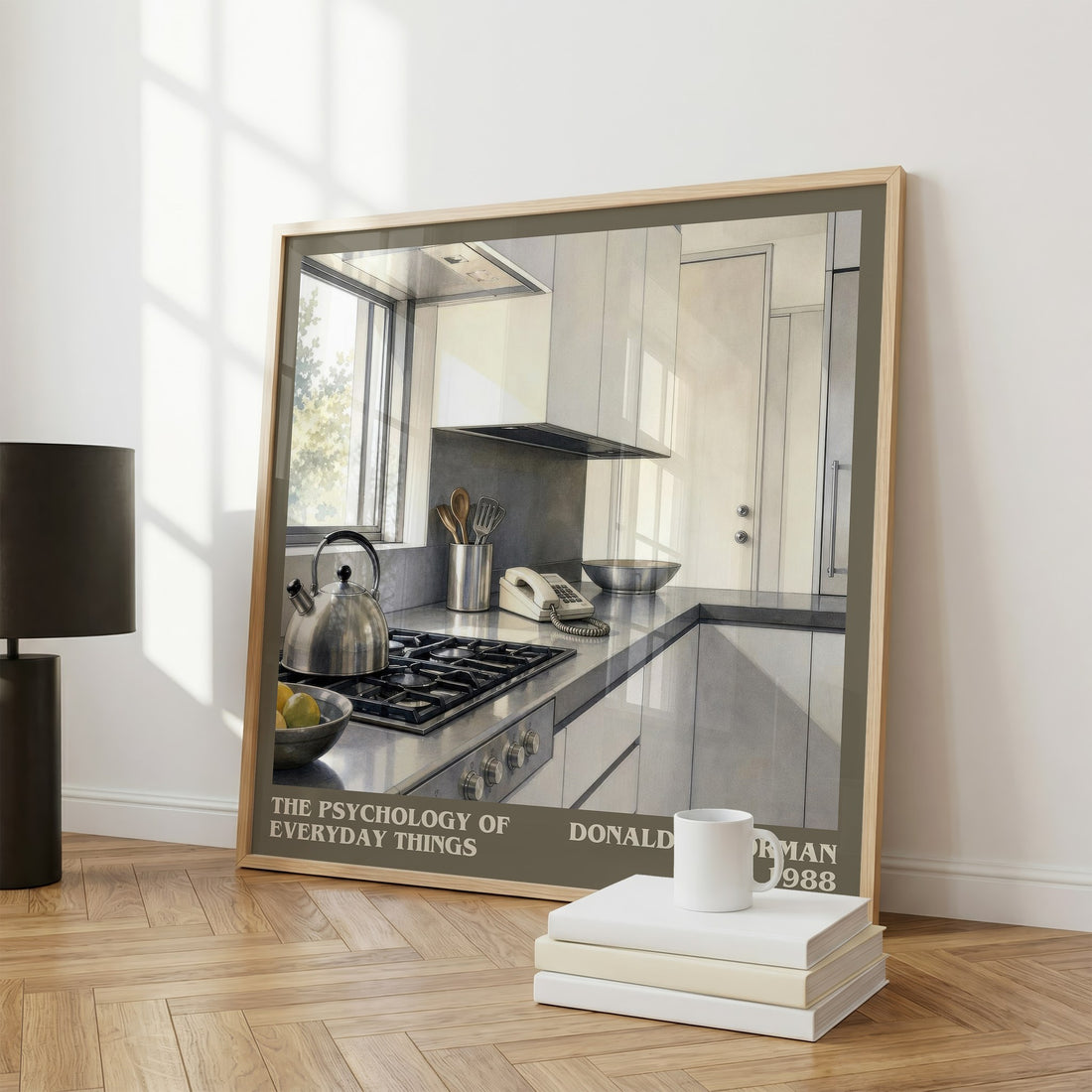 The Psychology of Everyday Things literary print framed by window – literary home decor