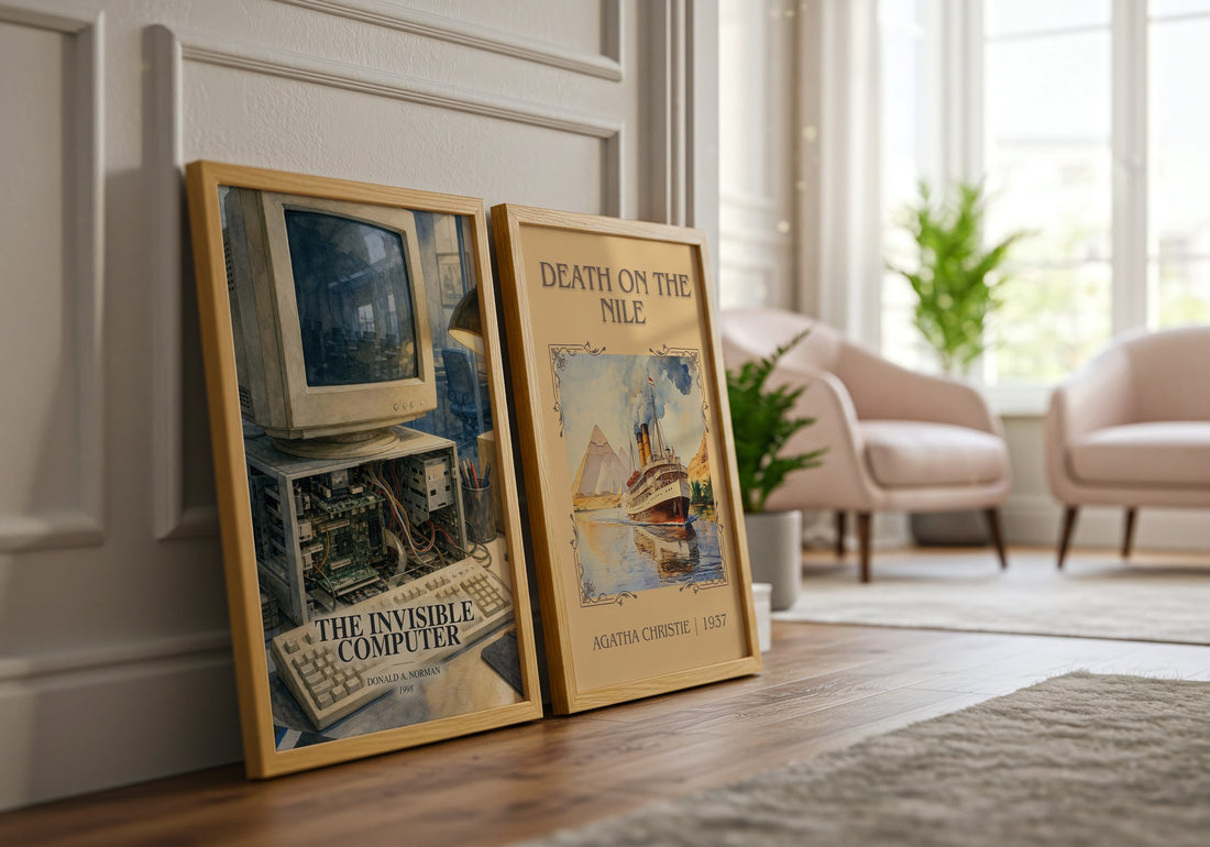 The invisible computer watercolour print framed by window – literary home decor
