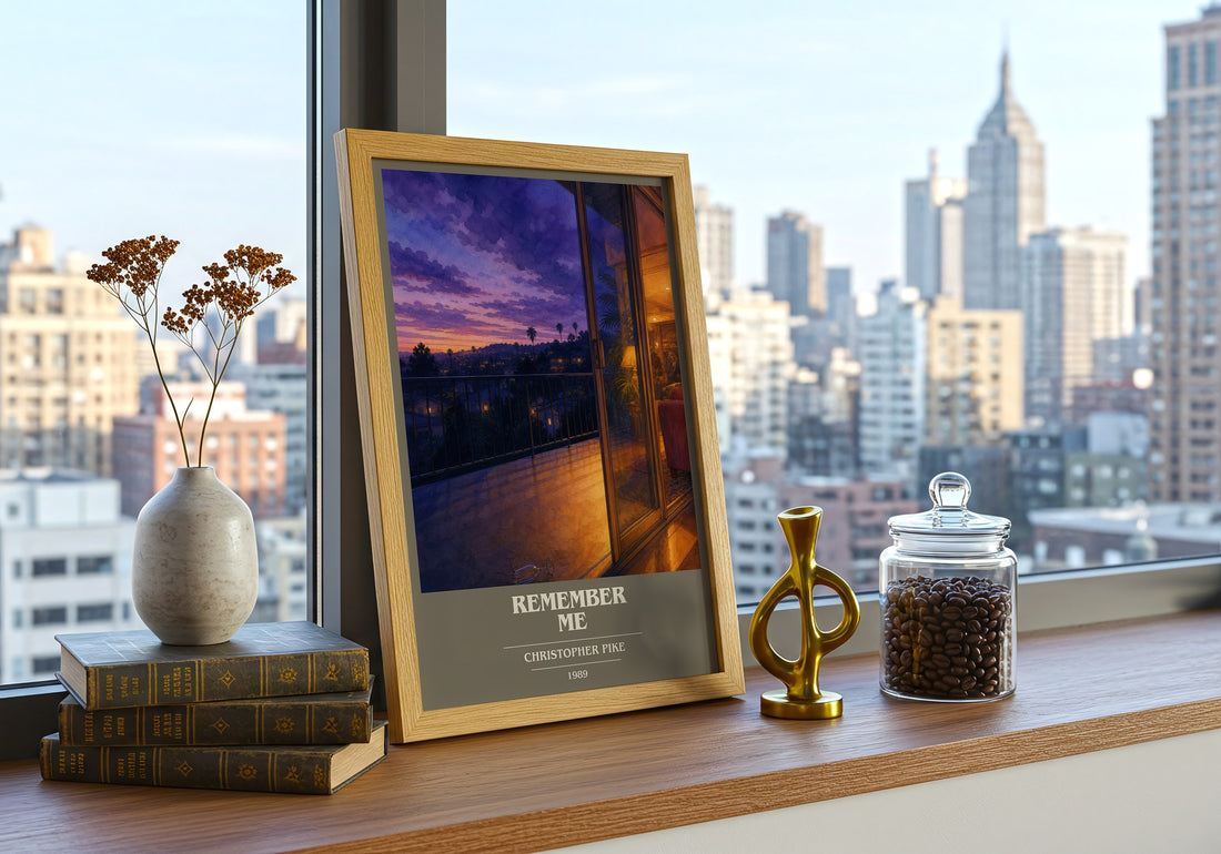 Remember Me book cover print framed by window – literary home decor
