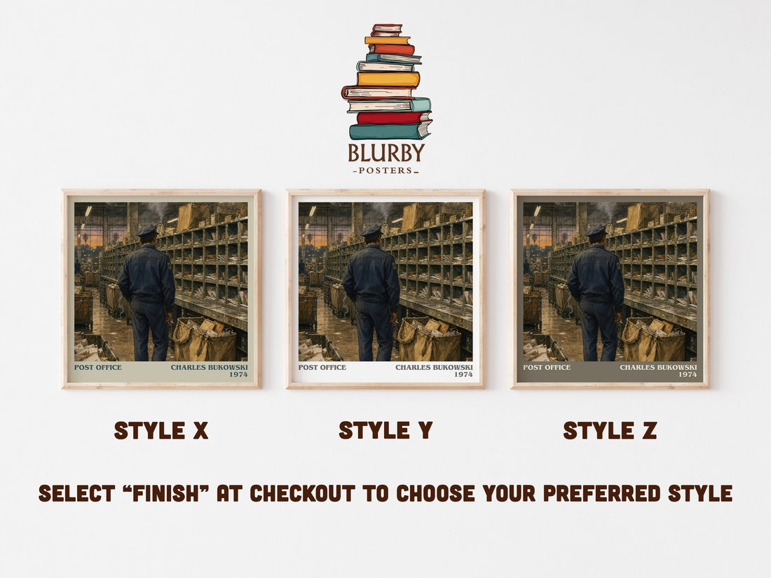 Post office literary print in frame leaning in hallway – literary fiction wall art (mockup)